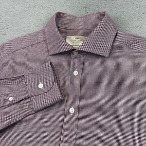 Hawes & Curtis Shirt Mens Medium Burgundy Micro Houndstooth Long Sleeve Cotton
